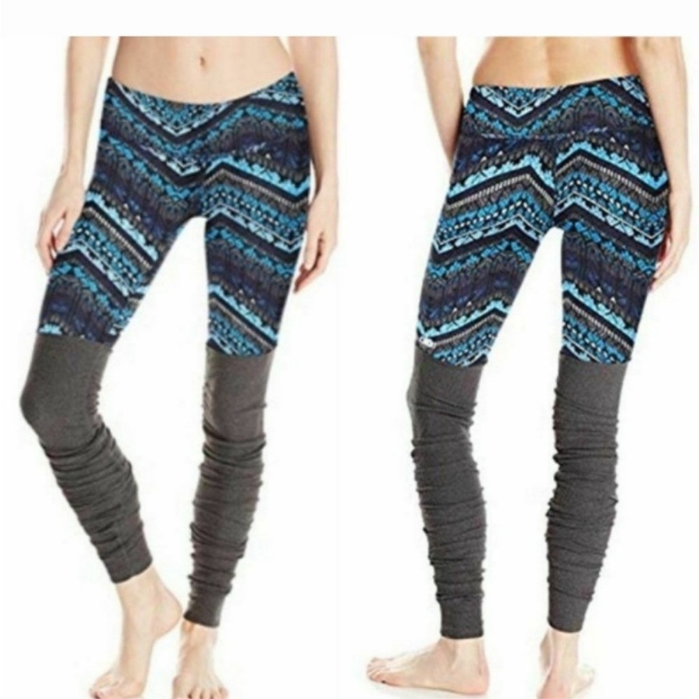 ALO Yoga | Goddess Ruched Ribbed Leggings | Blue & Grey | Small